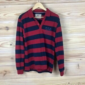Jockey USA Originals Rugby Polo Shirt Medium Striped Long Sleeve Embroidered‎
